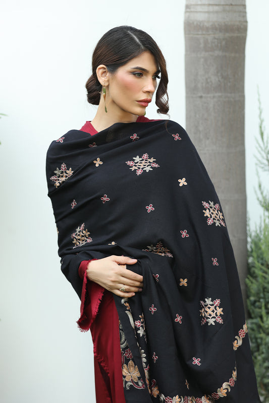 Dawn - Black Embroidered Indian Shawl